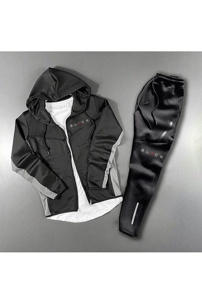 ByFourMan Black Printed Men's Black Scuba Bottom Top Tracksuit Set