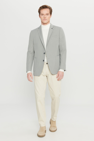 AC&Co / Altınyıldız Classics Men's Gray Slim Fit Slim-Fit Mono Collar Casual Jacket