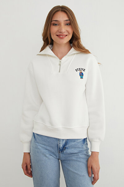 Fulla Moda 3-ниткова кофта з вишивкою ведмедика та напівзастібкою-блискавкою