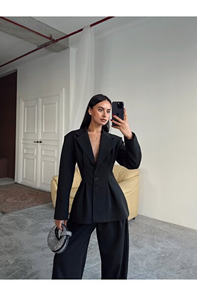 mydukkan.co Pile Detail Buttoned Blazer Jacket