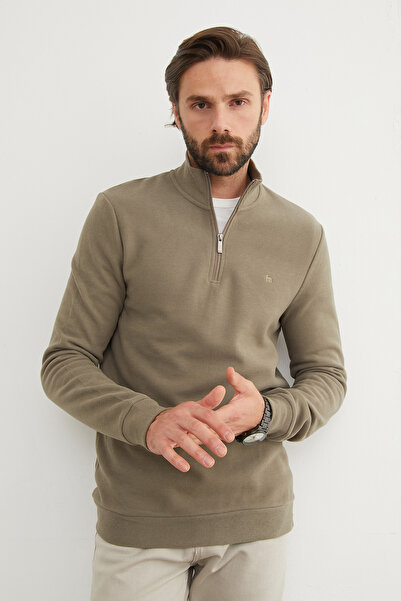 Fulla Moda Ribbed Stand Collar Half Zipper Sweatshirt