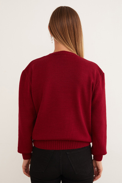 Fulla Moda Taşlı Bisiklet Yaka Triko Kazak