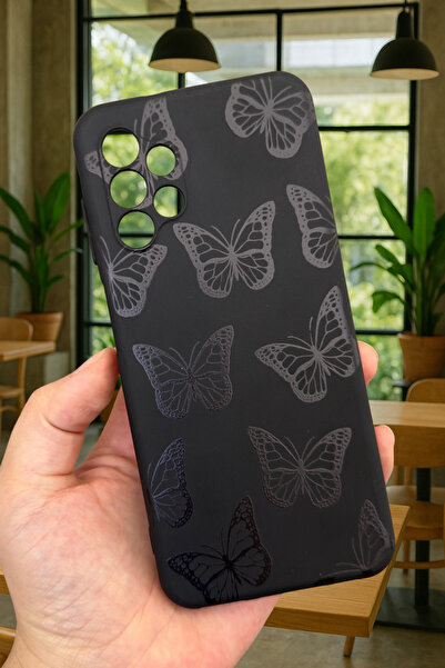 Vip Case Samsung Galaxy A13 Uyumlu Siyah Kelebek Desenli Silikon Darbe Emici ...