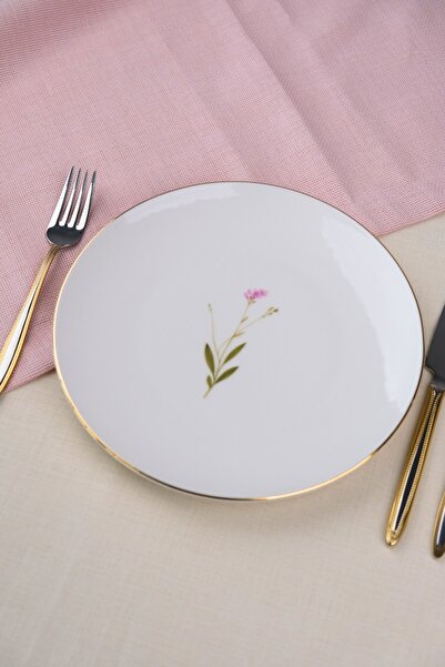 tabakevi Tabak Evi Porcelain Natura Broadcloth Gold Gilded Cake Plate 20.50cm Single