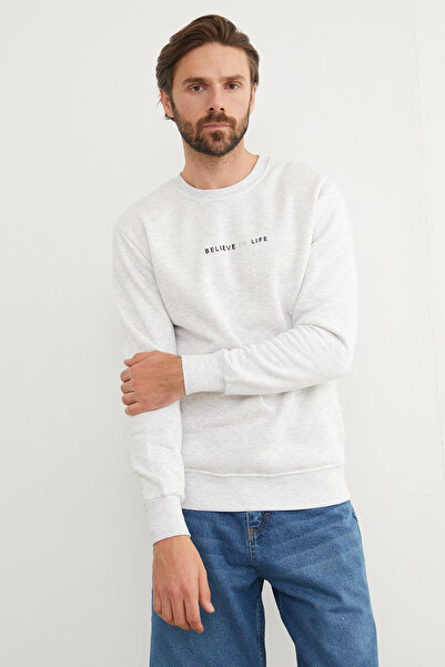 Fulla Moda 3 İplik Believe In Life Kabartma Baskılı Sweatshirt