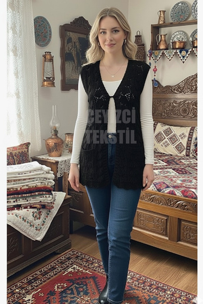 Çt Çeyizci Tekstil Special Design Oyster Vest, Dowry Vest, Black