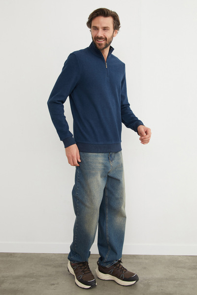 Fulla Moda Fitilli Dik Yaka Yarım Fermuarlı Sweatshirt