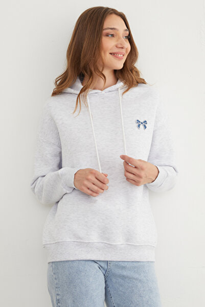 Fulla Moda Φούτερ με κουκούλα με κεντημένο φιόγκο με 3 κλωστές