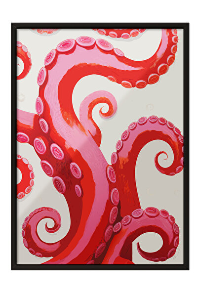 Zestia Πίνακας με μαύρο πλαίσιο, Σχέδιο με κόκκινο χταπόδι, Διακοσμητική αφίσ...