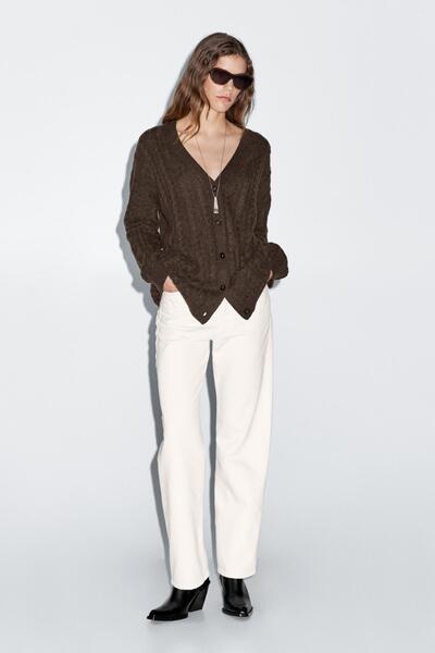 Massimo Dutti Yün karışımlı saç örgülü hırka