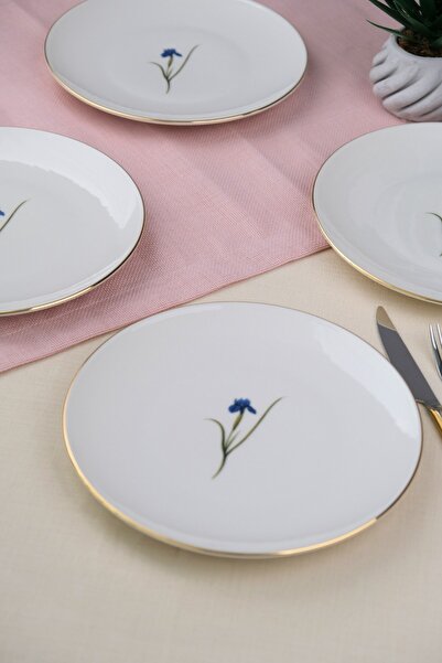 tabakevi Tabak Evi Porcelain Natura Iris Gold Gilded Cake Plate 20.50cm Set of 4