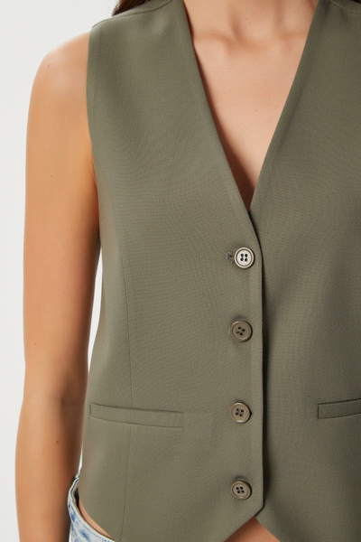 Lovelyİstanbul Buttoned Polyviscon Vest Lgp0019 Khaki