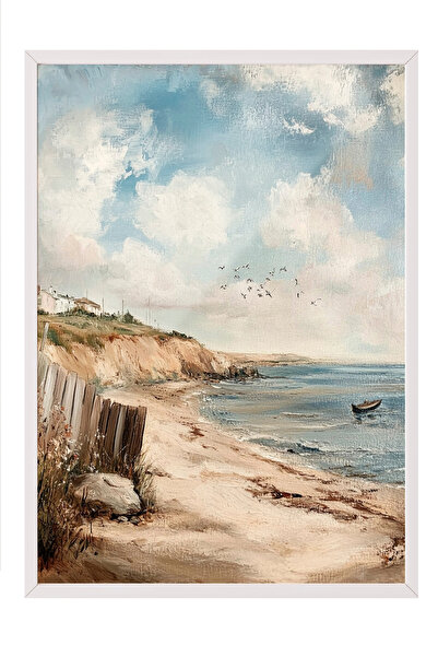 Zestia Πίνακας με λευκό πλαίσιο, Πίνακας με θέα στην ακτή και τον θάλασσα, Δι...