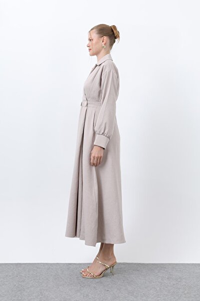 Loreen Γυναικείο φόρεμα με λεπτομέρεια με κουμπιά-20674ELB - Μπεζ