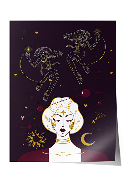 Zestia Poster fără ramă, ilustrație cu zodiac și figură feminină, poster deco...