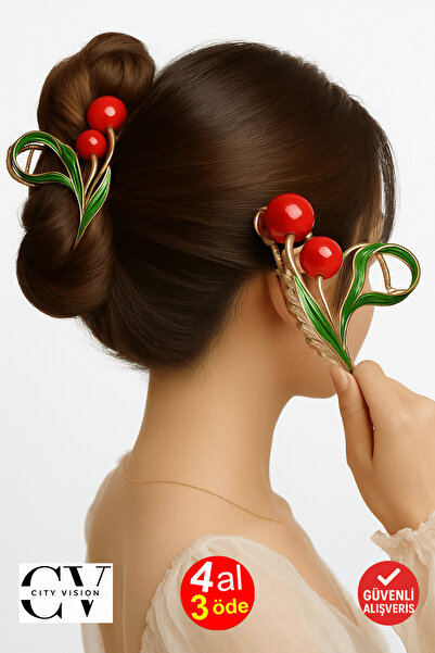 cityvision Agrafă de păr din metal cu model de cireșe 11 cm – elegantă și dur...