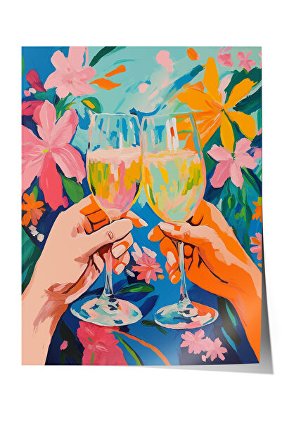 Zestia Plakat bez okvira, šareni koktel i cvetni uzorak, poster za dekoraciju...