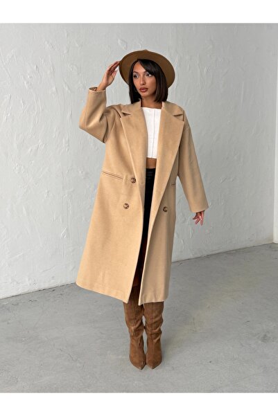 BEJNA Γυναικείο παλτό από κασμίρ με μαλακή υφή με κουμπιά καμήλας