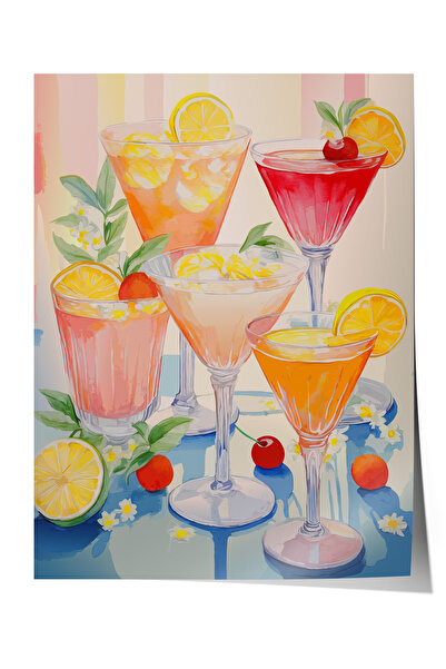 Zestia Αφίσα χωρίς πλαίσιο, Πολύχρωμο σχέδιο ποτηριών κοκτέιλ, Αφίσα διακόσμη...