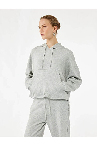 Koton Hooded Gray Women's Sweatshirt 6Wak10109Ek
