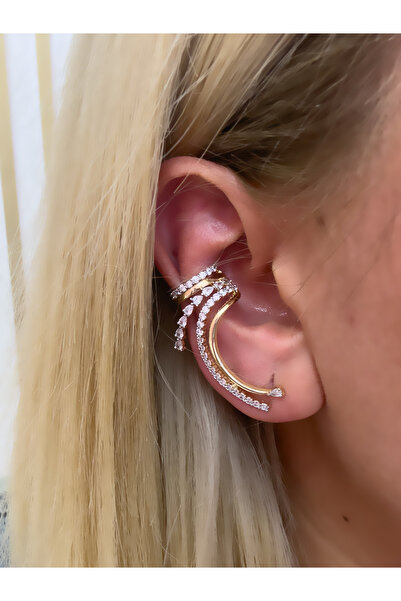 Hicrans Takı TASARIM MODEL ÇİFT RENKLİ BÜYÜK EAR CUFF KIKIRDAK KÜPE