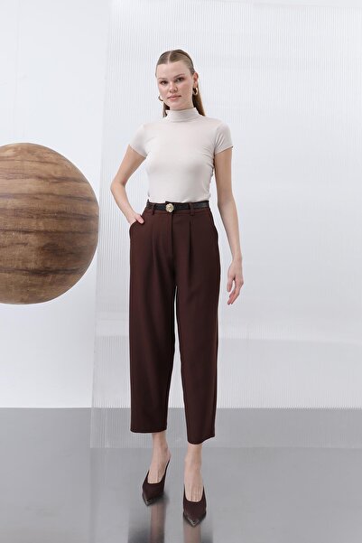 Puane Women's Pleated Trousers - 18227Pnt - Brown