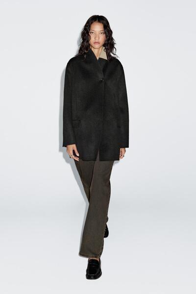 Massimo Dutti Yün karışımlı dik yaka kaban