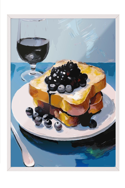 Zestia Tablou înrămat alb, Prezentare de deserturi și vinuri cu afine, Poster...