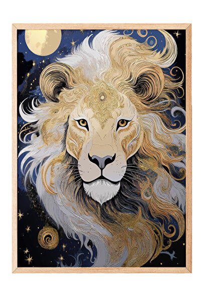 Zestia Tablou înrămat în lemn, Portretul Leului cu coamă aurie, Poster decora...