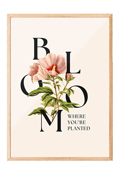 Zestia Tablou cu ramă din lemn, design tipografic cu flori înflorite, poster ...