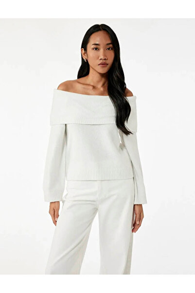 Koton Omzu Open Knitwear Ecru Women's Sweater 6Wak90056Ht