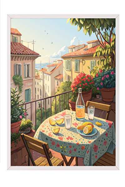 Zestia Tablou cu ramă albă, peisaj de balcon și stradă în stil toscan, poster...