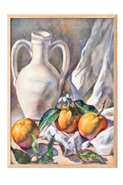 Zestia Tablou cu ramă din lemn, Pictură cu natură moartă cu fructe și ulcior,...