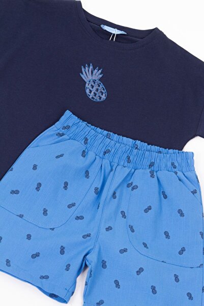 Ananas Detaylı Pullu Şortlu Kız Çocuk Takım