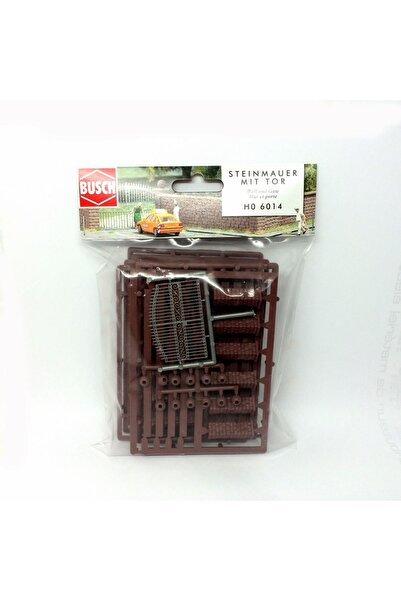Busch 1:87 Ho Plastik Maket Demir Kapılı taş duvar Seti ( 80 Cm uzunluk 2,5 Cm Yükseklik )