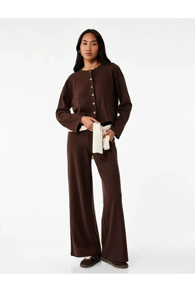 Koton Modal Fabric Straight Wide Leg Fabric Brown Women's Trousers 6Wak40027Ek