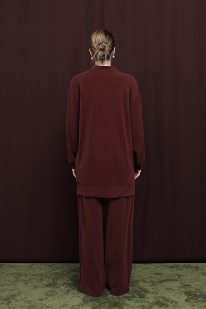 Puane Women's Embroidery Detailed Embroidered Suit - 14305Tks - Burgundy