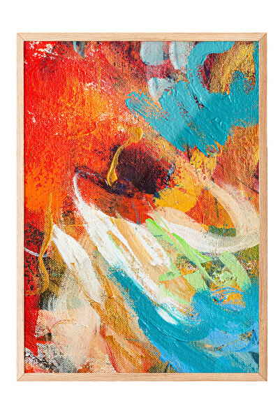 Zestia Tablou cu ramă din lemn, design abstract cu tușe de pensulă în culori ...