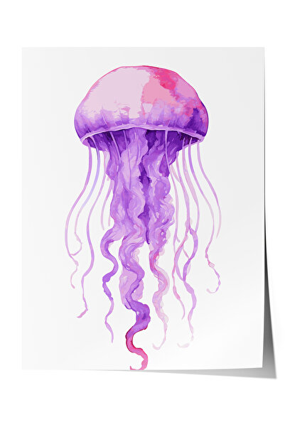 Zestia Poster fără ramă, ilustrație digitală cu meduze violete, poster decora...