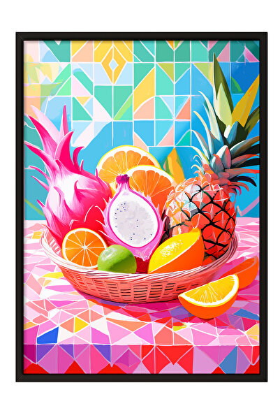 Zestia Tablou cu ramă neagră, design geometric cu fructe colorate, poster dec...