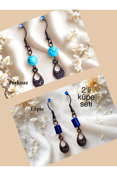 ayrestyle Turquoise & Lapis Natural Stone Bohemian Drop Dangle, Women's 2-Piece Earring Set, Turquoise - Blue