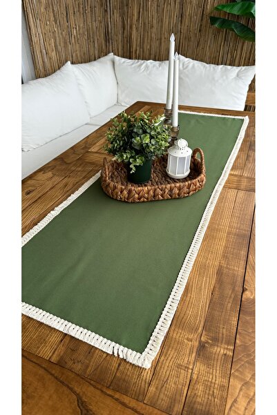 Decamor home Tassel Detailed Green Runner 40 X 130 cm Stain Resistant Fabric