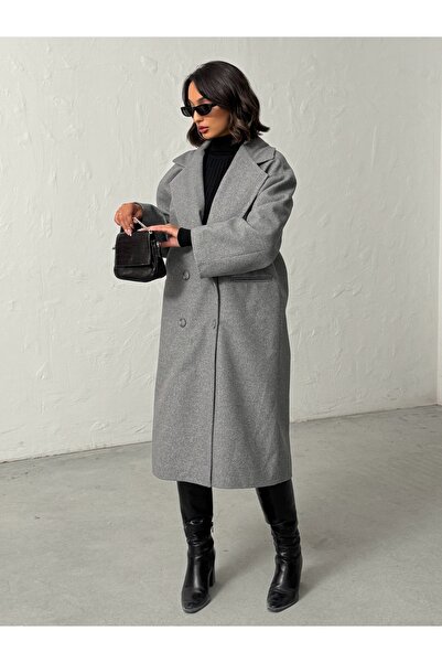 BEJNA Γυναικείο παλτό με γκρι κουμπιά με απαλή υφή από κασμίρ