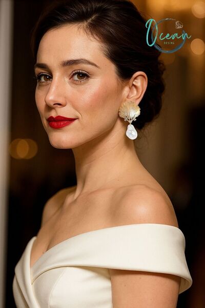 OCEANDESING İstiridye Sallantılı Gold kadın Küpe