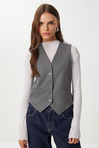 Lovelyİstanbul Buttoned Polyviscon Vest Lgp0019 Anthracite