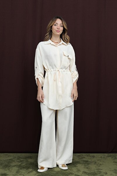 Puane Women's Pocket Detailed Waist Tunnel Suit - 14378Tks - Stone