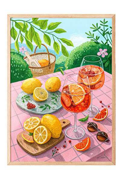 Zestia Tablou cu ramă din lemn, fructe și frunze tropicale, poster decorativ ...