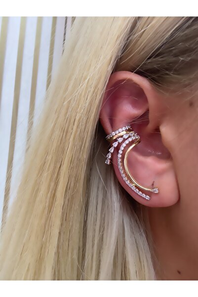 Hicrans Takı TASARIM MODEL ÇİFT RENKLİ BÜYÜK EAR CUFF KIKIRDAK KÜPE