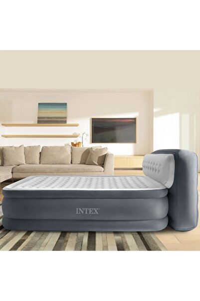 Intex Queen Dura-Beam Double Air Mattress with Electric Plush Headboard