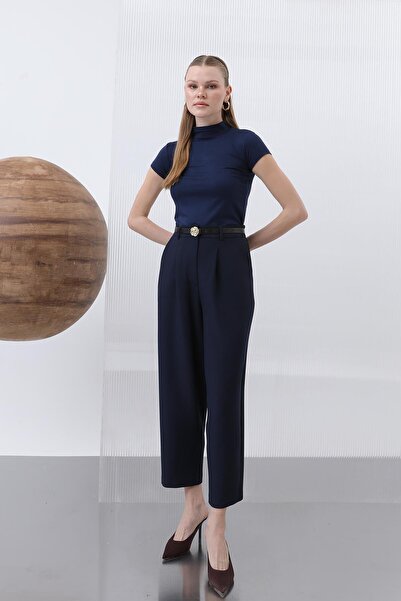 Puane Women's Pleated Trousers - 18227Pnt - Navy Blue